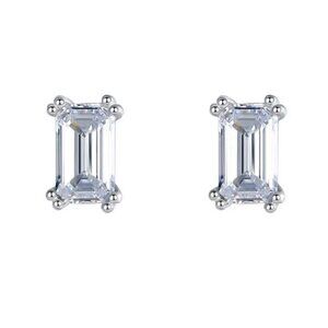 Silver Emerald Cut Zircon Earrings. 925 Sterling Silver. #1001